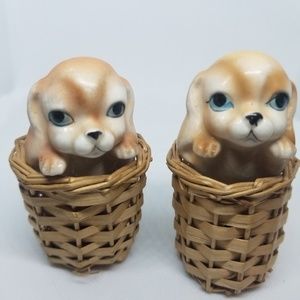 Vintage Salt & Pepper Shakers Spaniel In A Basket